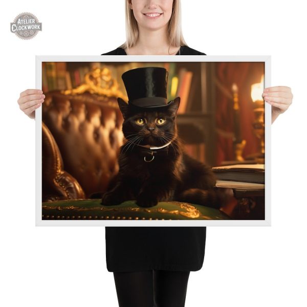 Chat noir en costume victorien sur toile