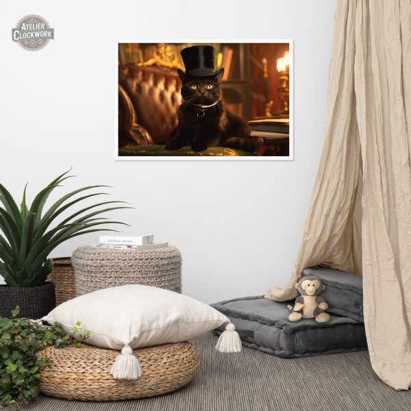 Tableau steampunk : silhouette de chat noir