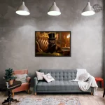 Tableau décoratif steampunk avec un chat noir