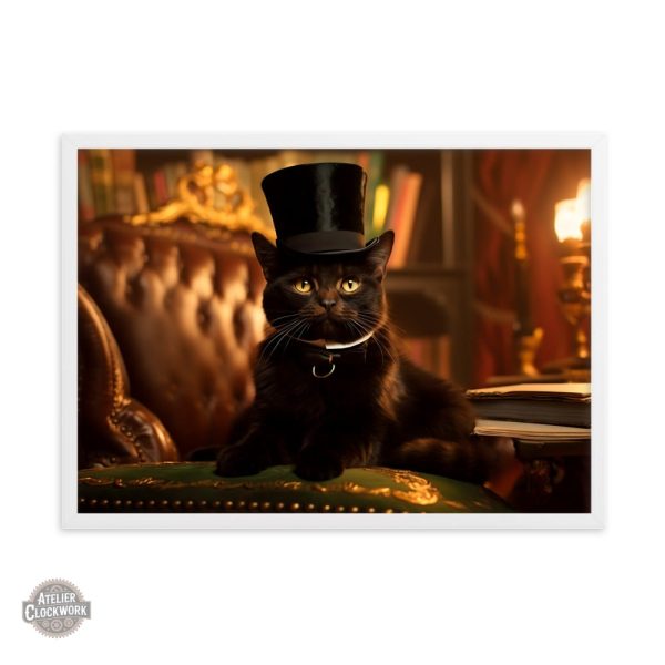Art steampunk : chat noir avec chapeau haut de forme