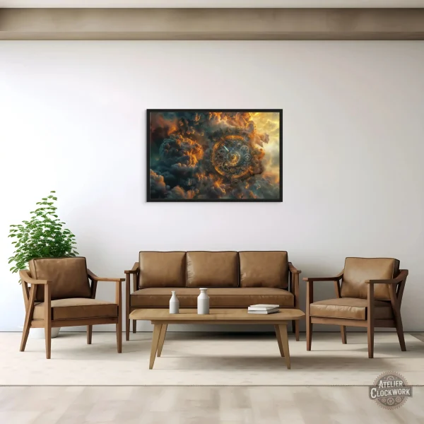 Art mural steampunk avec horloge intégrée