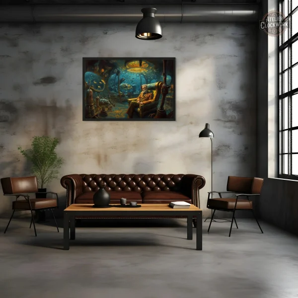 Art mural inspiré de Jules Verne en style steampunk