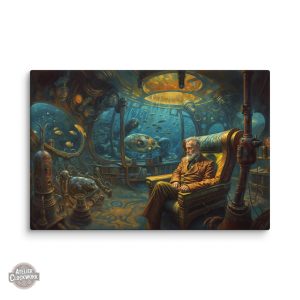 Tableau Voyage Extraordinaire dans un style rétro-futuriste