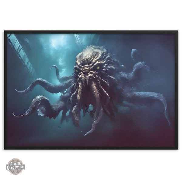 Composition visuelle du tableau Kraken avec éléments steampunk