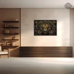 Œuvre d'art moderne avec lion stylisé