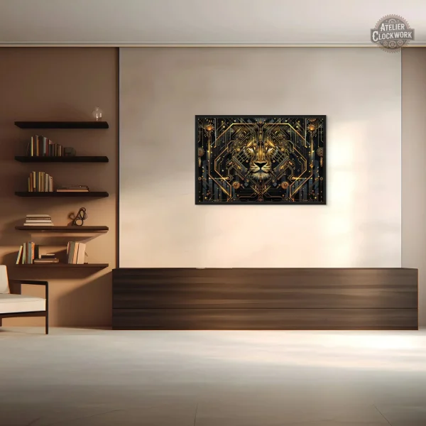 Œuvre d'art moderne avec lion stylisé
