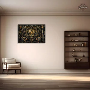 Tableau décoratif de lion en art géométrique