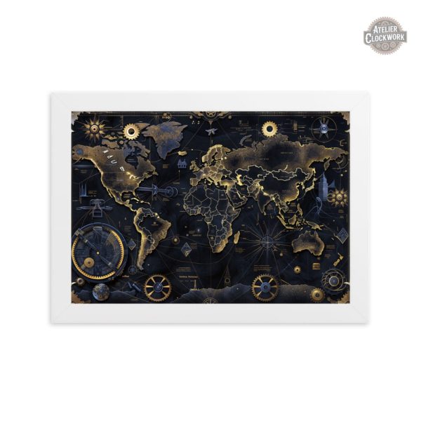 Tableau carte du monde au style rétro-futuriste
