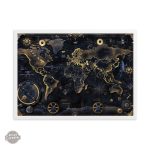 Tableau artistique map monde en ambiance steampunk