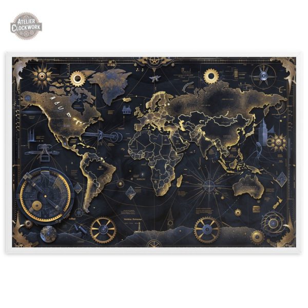 Tableau décoratif steampunk carte géographique