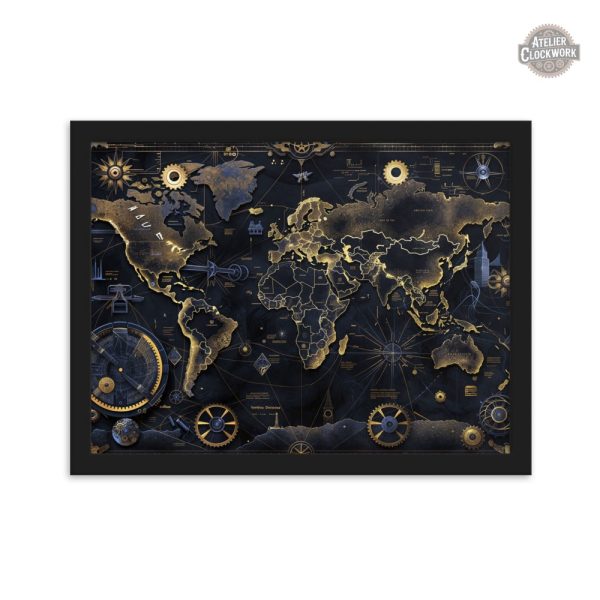 Design steampunk unique carte du monde