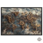 Tableau carte du monde steampunk en couleur