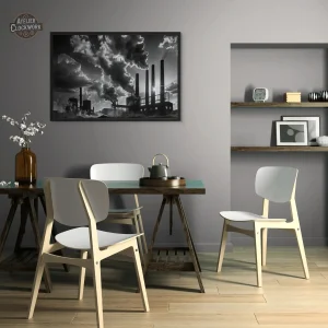 Décor steampunk avec tableau noir et blanc