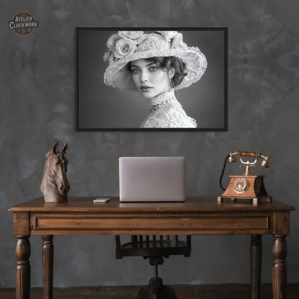 Art mural Steampunk en noir et blanc