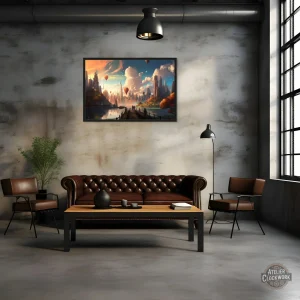 Tableau paysage fantastique steampunk