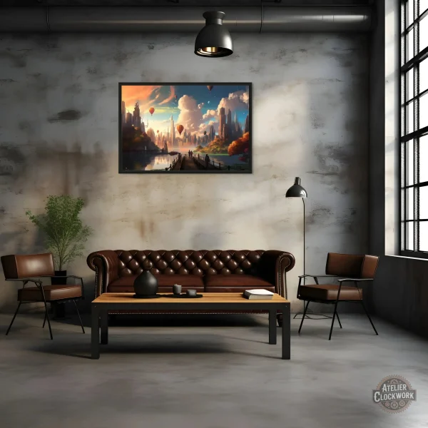 Tableau paysage fantastique steampunk