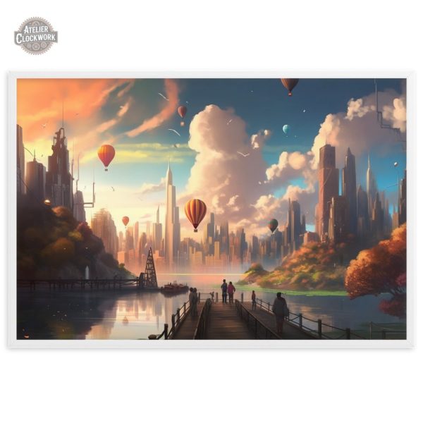 Oeuvre steampunk artistique en paysage fantastique
