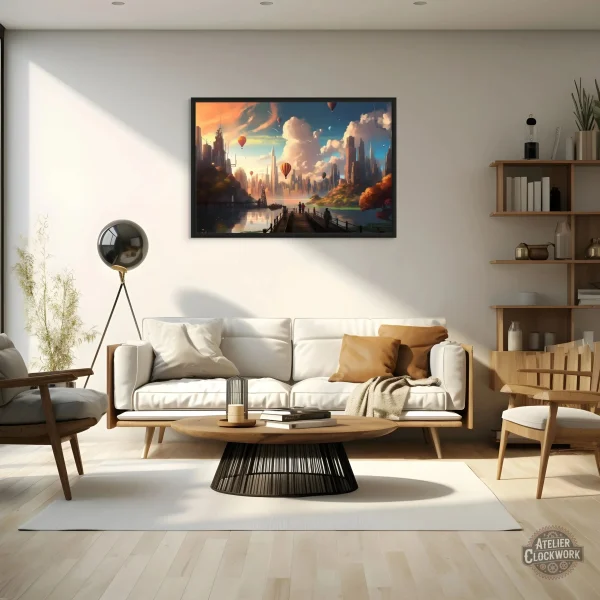 Tableau vibrant de style steampunk et fantastique