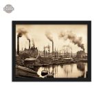 Décoration murale steampunk, tableau paysage noir