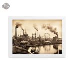 Tableau steampunk, paysage industriel minimaliste