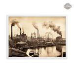 Paysage industriel élégant en noir et blanc, art mural
