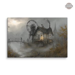 Illustration d'un paysage mystérieux dans le style Steampunk