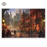 Tableau Steampunk City, ambiance rétro-futuriste