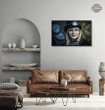 Tableau élégant de style steampunk avec un personnage féminin