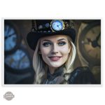 Art mural style steampunk avec une fille en costume