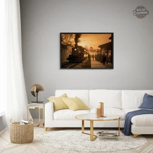 Décor steampunk avec train à vapeur