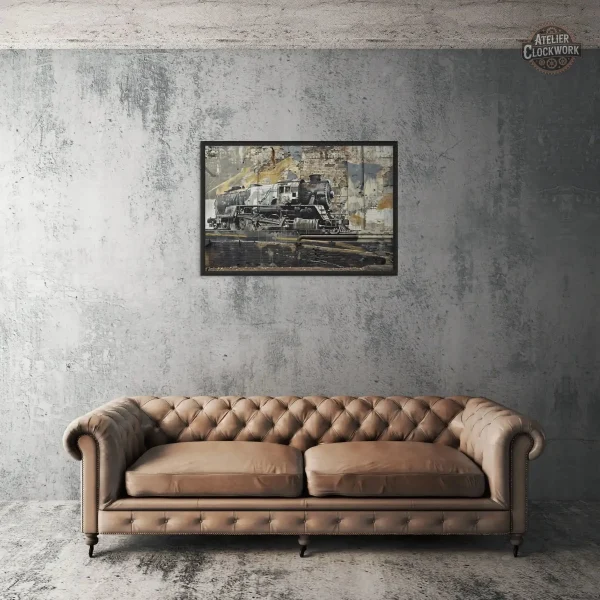 Art mural steampunk avec locomotive