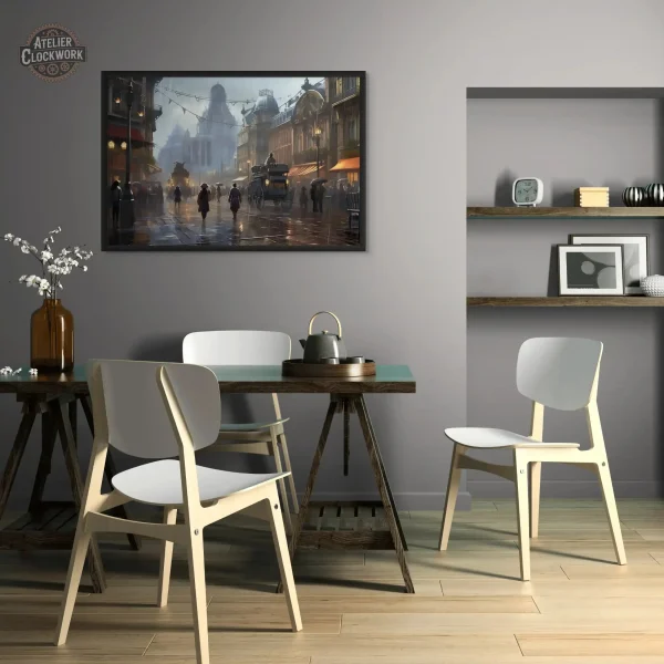 Art mural steampunk avec des éléments urbains