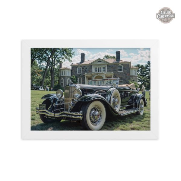 Illustration steampunk de voiture dans un cadre vintage