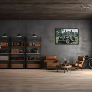 Art mural Steampunk avec voiture vintage