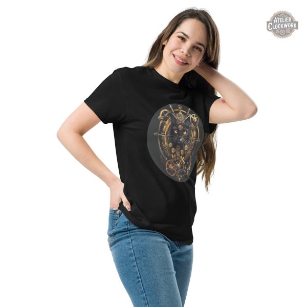 Tee Shirt Steampunk avec motif de chat noir