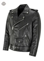 Veste punk en cuir slim fit pour homme