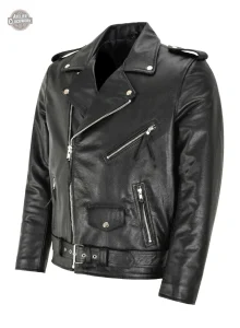 Veste punk en cuir slim fit pour homme
