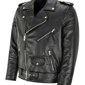 Veste punk en cuir slim fit pour homme