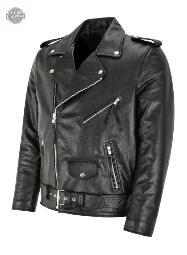 Veste punk en cuir slim fit pour homme