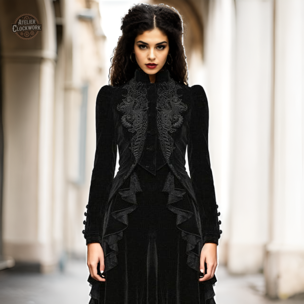 veste-femme-vintage-steampunk-store-1 Veste Gothique Femme Milady, style steampunk élégant